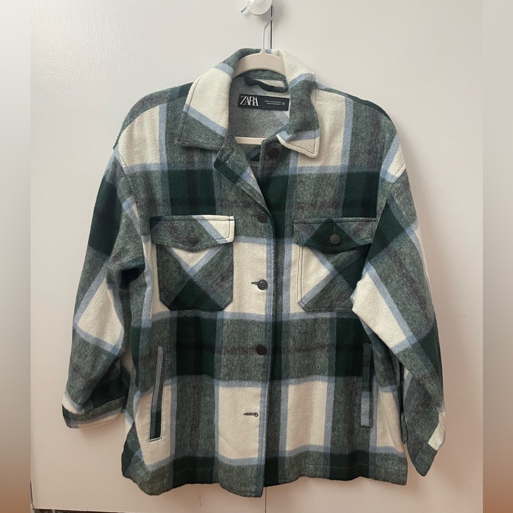 Zara Forest Green and Cream Plaid Button Down Shirt